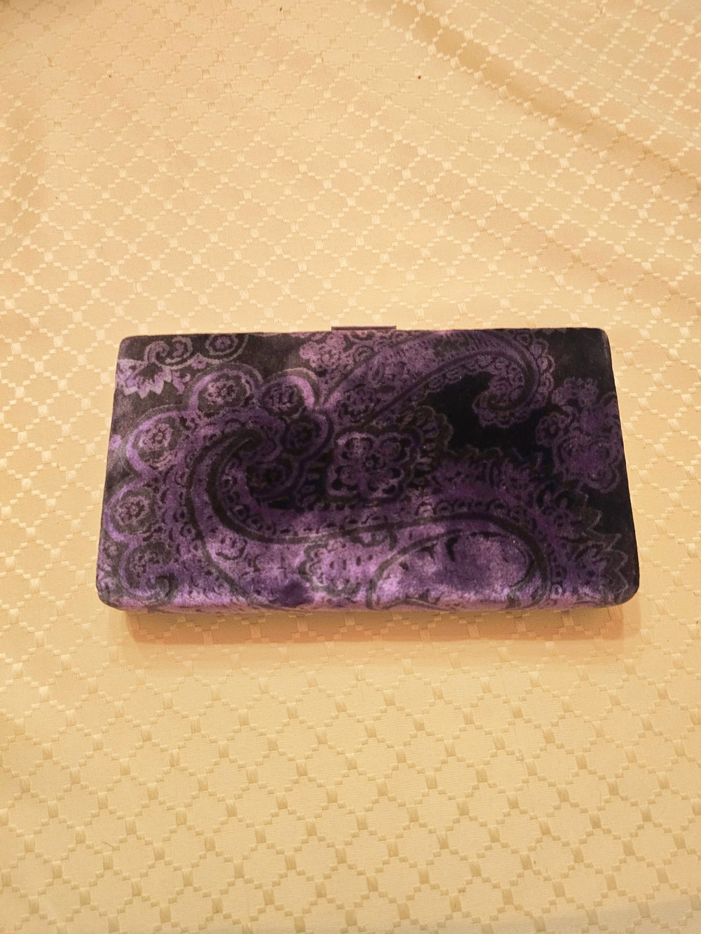 Vintage Y2K Banana Republic Purple and Black Velvet Paisley Frame Clutch